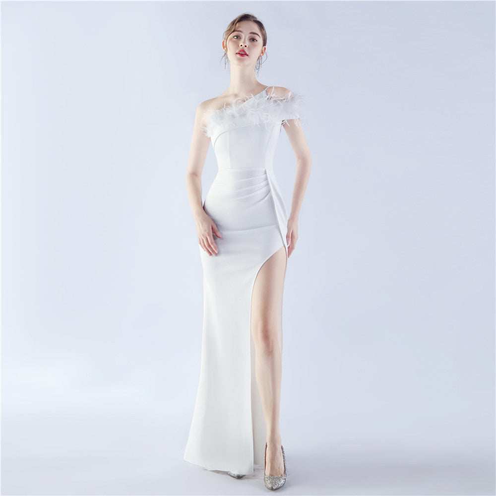 New craftsmanship Order ostrich hair party dinner performance etiquette evening dress