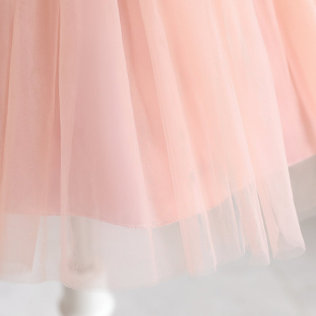 Vestido de primera comunión para niña, rosa, con lentejuelas y lazo, para fiesta de cumpleaños. 