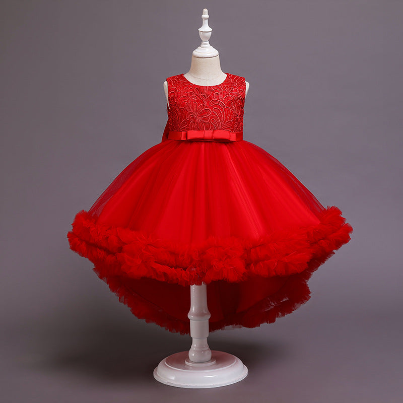 Kommunionkleid für Mädchen, Rundhalsausschnitt, bestickt, bauschig, festliches Prinzessinnenkleid 