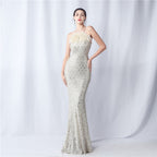 Ostrich hair craft beaded plaid beads dinner party annual meeting evening dress