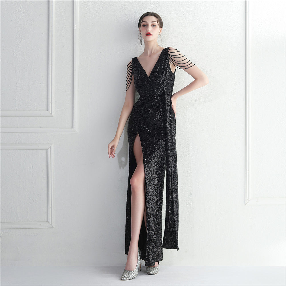 Handmade beaded dress celebrity car model dinner performance long evening dress