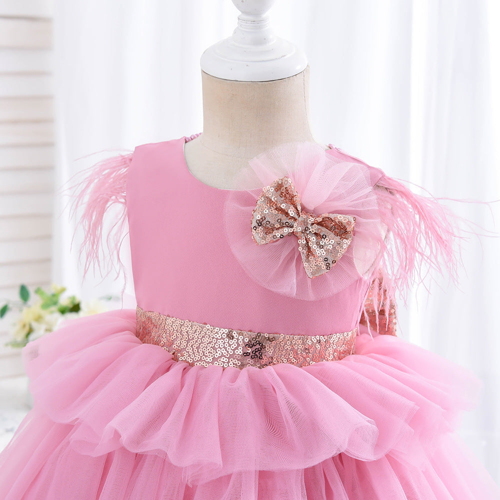Blumenmädchenkleid für Kleinkinder, Kommunionkleid, Festkleid mit süßer Schleife, Prinzessinnenkleid mit Schleppe, Geburtstagskleid 