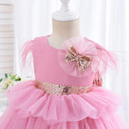 Blumenmädchenkleid für Kleinkinder, Kommunionkleid, Festkleid mit süßer Schleife, Prinzessinnenkleid mit Schleppe, Geburtstagskleid 
