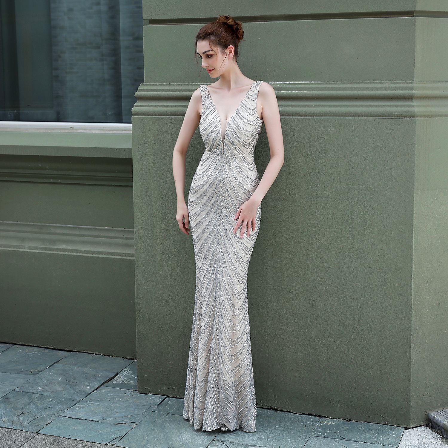 New sequined fishtail long dress performance event banquet car model etiquette evening dress