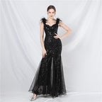 New craft ostrich hair mesh yarn beads high-end long dress skirt