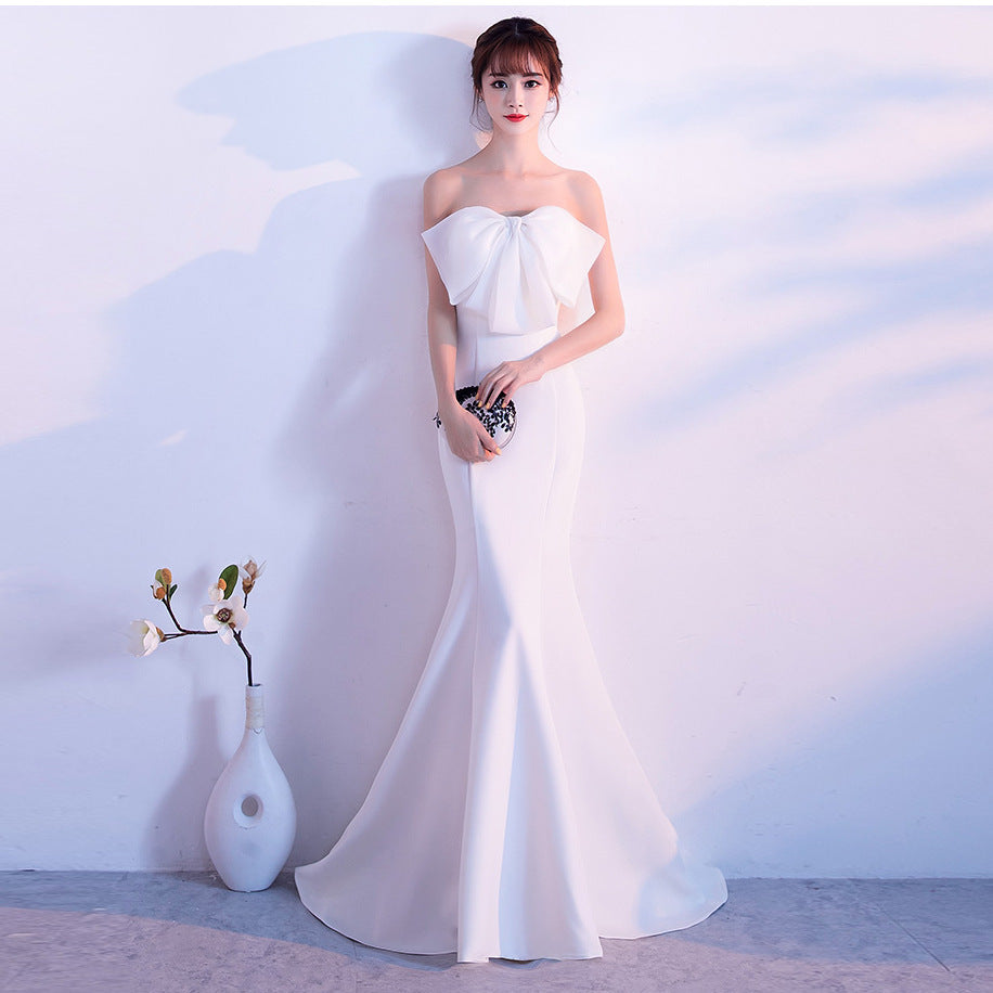Evening dress long new sexy banquet host tube top fishtail thin short dress women
