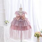Blumenmädchenkleid für Kleinkinder, Kommunionkleid, Festkleid mit süßer Schleife, Prinzessinnenkleid mit Schleppe, Geburtstagskleid 