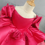 Elegantes rosarotes Kleid mit Schleifenärmeln für kleine Mädchen, Kommunionskleid für Kleinkinder, Prinzessinnenkleid 