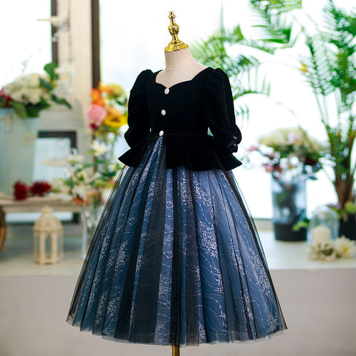 Kleid für die Erstkommunion, Kleinkindgeburtstagsfeier, langärmelig, flauschiger Tüll, Festkleid 