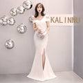 Banquet evening dress new elegant long one-word shoulder fishtail host dress long dress
