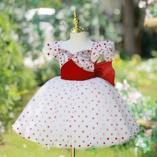 Babykleid für Mädchen, Kleinkind, gepunktet, Gartenkleid, Hochzeit, Kommunion, Prinzessinnenkleid 