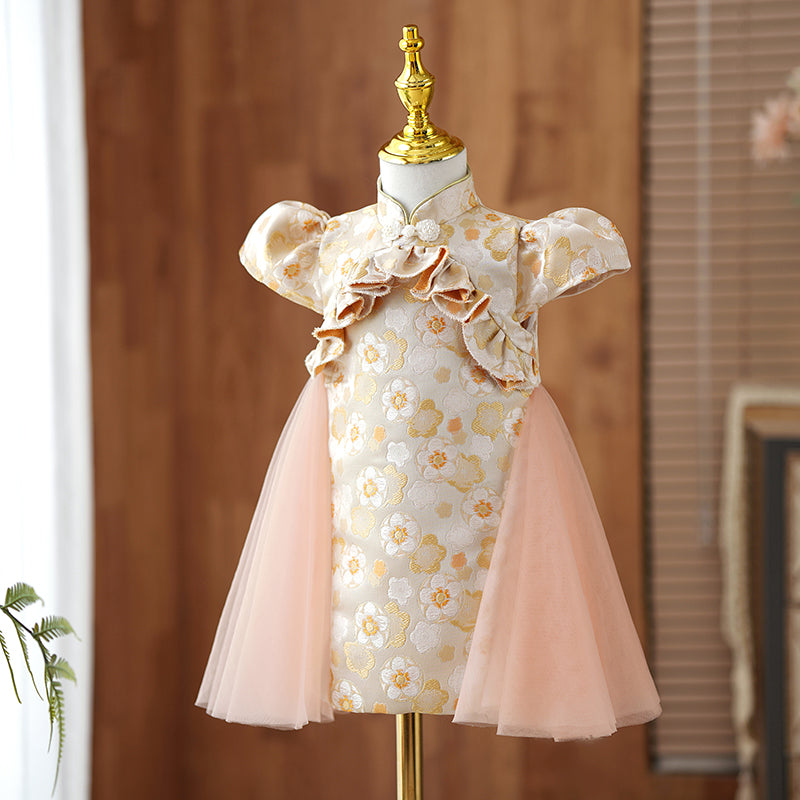 Vestido de niña de las flores, vestido formal para desfile, comunión, vestido de princesa con estampado retro 