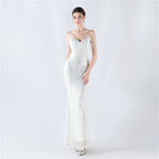 New waist fish bone shaping positioning flower beads live streaming host sexy bead suspender evening dress
