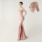 New evening dress fish bone waist lace beads slim formal dinner wedding fishtail evening dress
