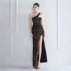 Fleece bottom beads fantasy color shoulder party wedding dinner fishtail long evening dress