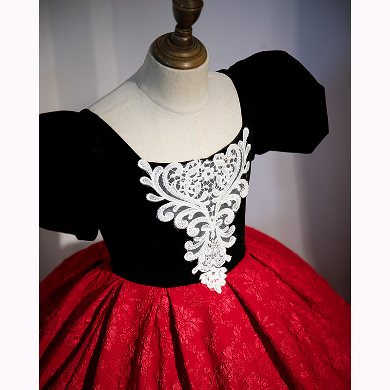 Vestido de Navidad para niña, vestido de niña de las flores, vestido de princesa retro con contraste de color, elegante, con mangas abullonadas y vestido de comunión. 