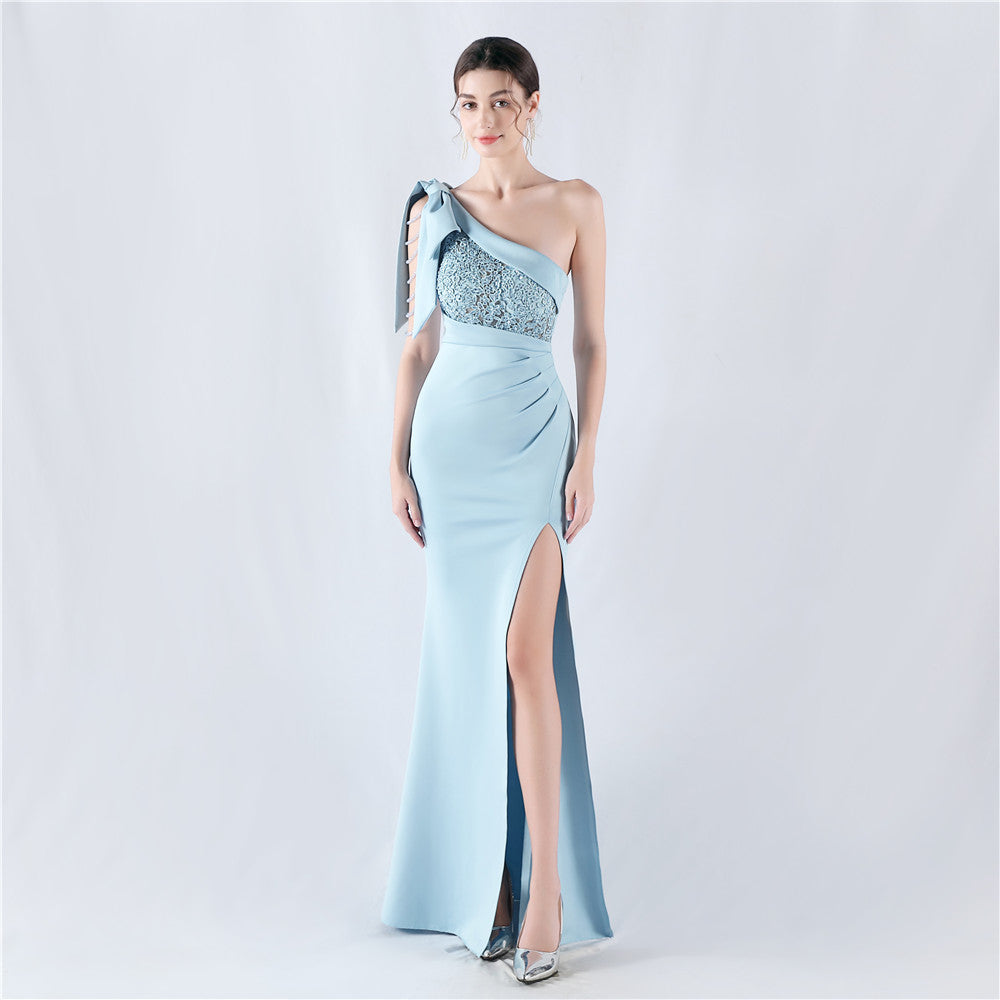 Craft hot diamond lace high-end foreign trade satin evening dress