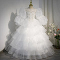 Vestido de primera comunión para niña, blanco, con vuelo, para desfile de belleza, princesa, para bautizo. 