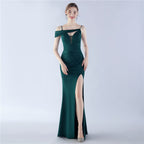 New satin suspender exhibition bridesmaid etiquette evening dress dress