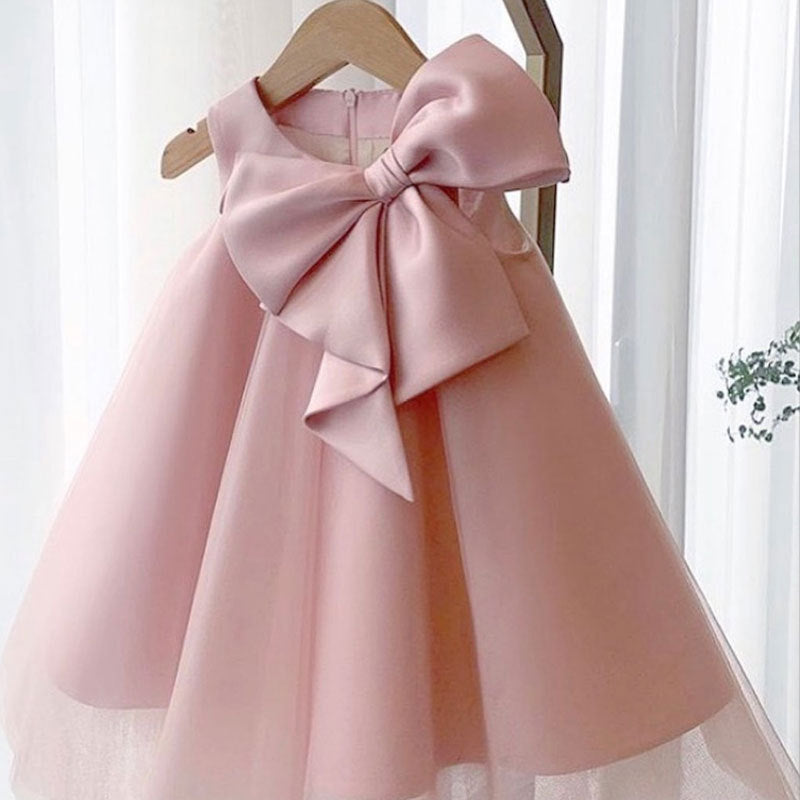 Vestido de primera comunión para niña, vestido formal de princesa, vestido de verano con lazo para fiesta de cumpleaños 