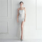 Positioning flower bead slice bead craft foreign trade sexy dress long