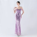 New waist fish bone shaping positioning flower beads live streaming host sexy bead suspender evening dress