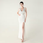 New beaded hot diamond craft slim evening dress, banquet wedding officiant