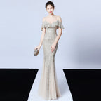 Polyester thread, fringed beads, fishtail banquet, elegant temperament, annual meeting host, car model party dress, female autumn