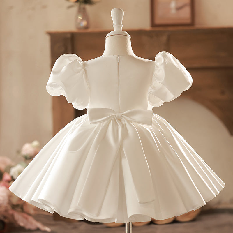 Festliches Mädchenkleid, Kleinkind-Geburtstagskleid, Kommunionskleid, Puffärmel, Schleife, flauschiges Prinzessinnenkleid 