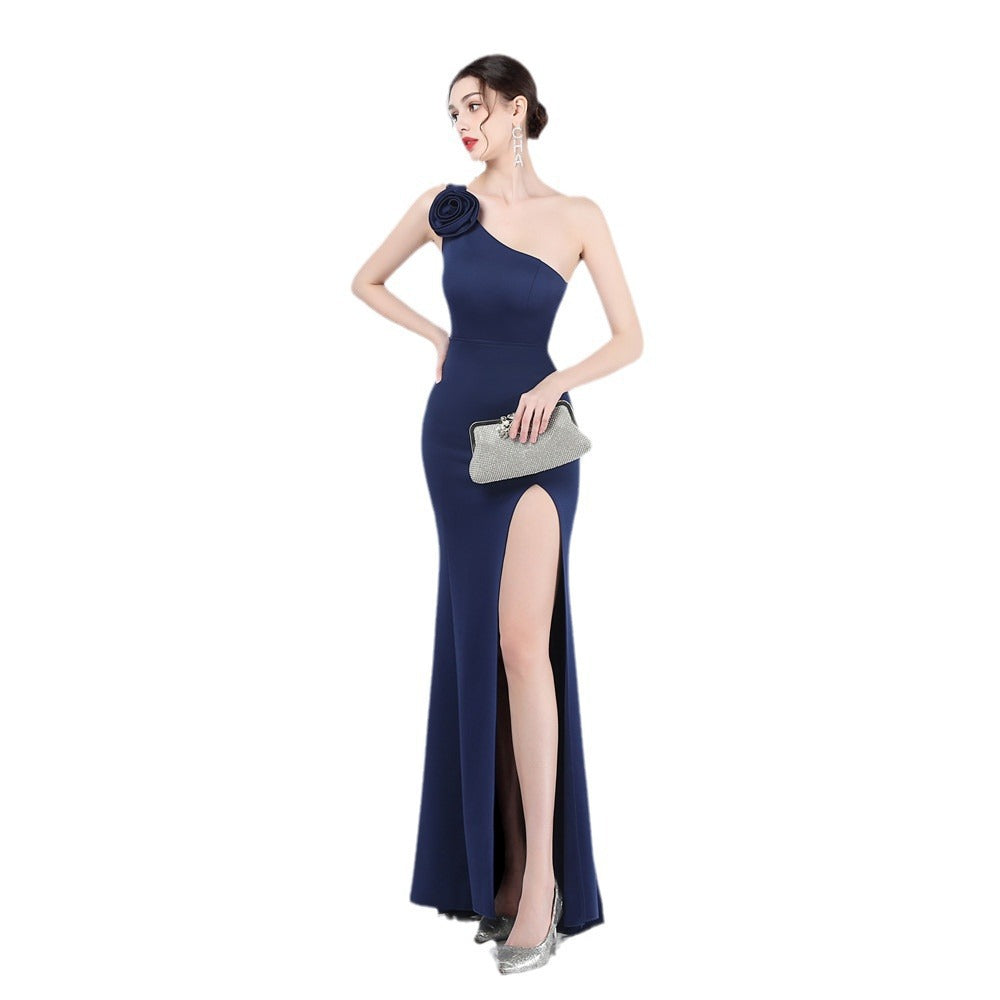 Unique fashion order design simple and elegant one-shoulder long dress high-end evening dress