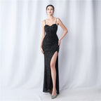Symphony bead side split long suspender evening dress