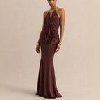 Ruffle Cowl Neck Bodycon Maxi Dress