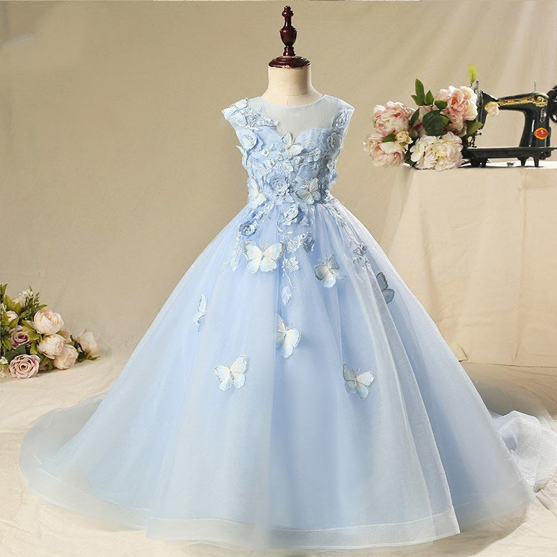 Vestido de desfile para niña pequeña, vestido de verano con mariposas para niña de las flores, vestido de princesa para comunión 