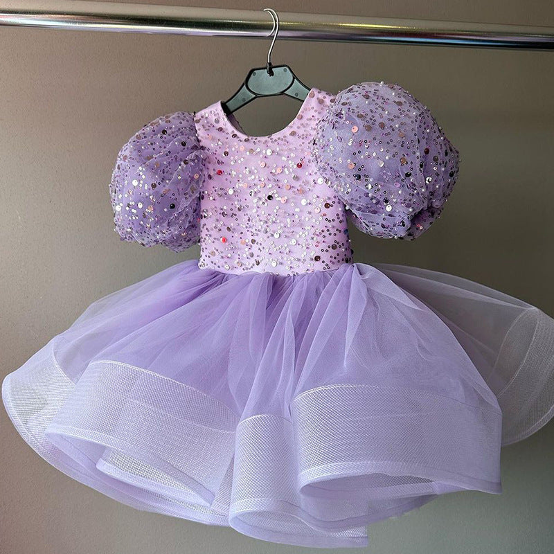 Niedliches Pailletten-Weihnachtskleid für Kleinkinder, Prinzessinnenkleid für die erste Kommunion, Babykleid für Mädchen 