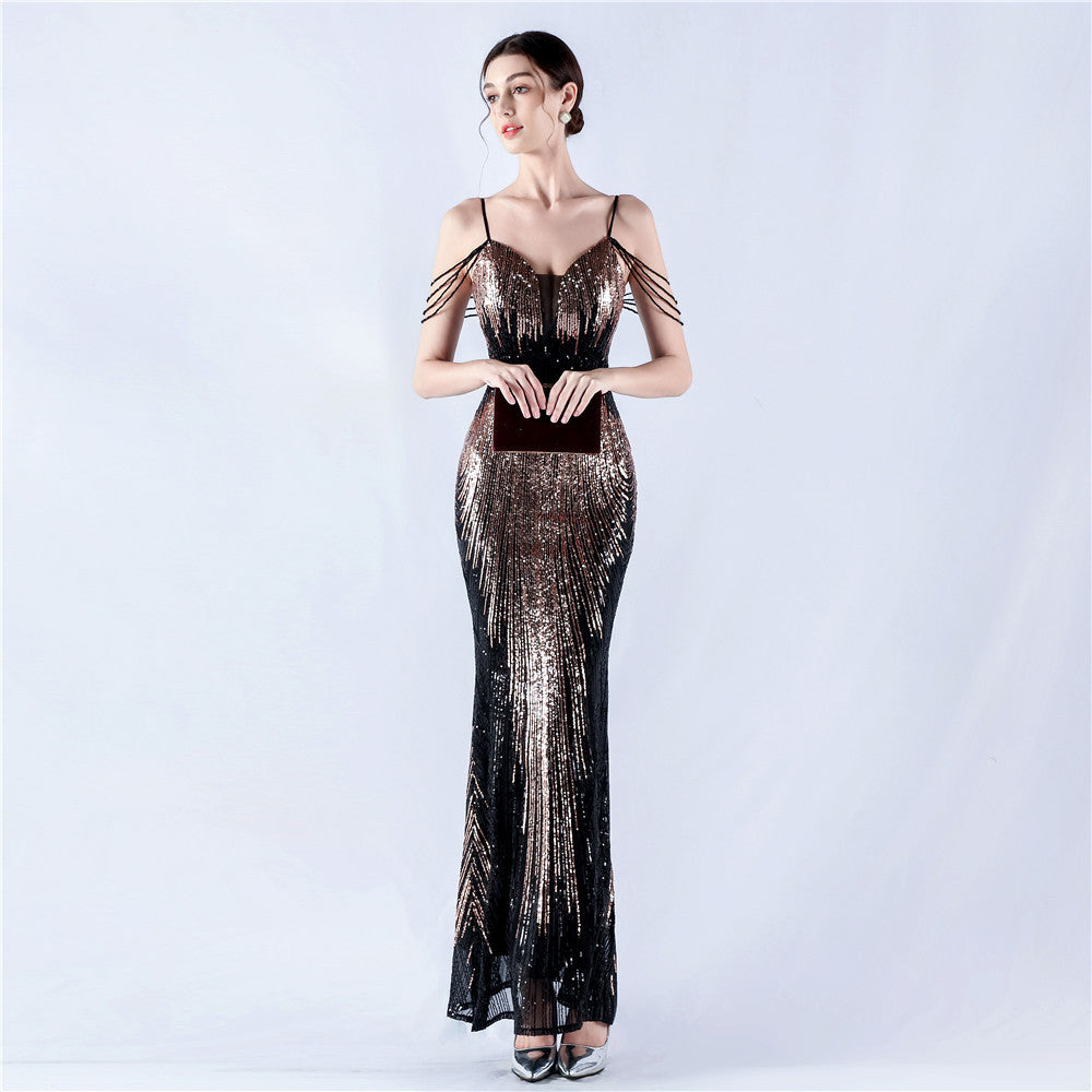 New dress positioning flower bead sheet craft bead suspender evening dress