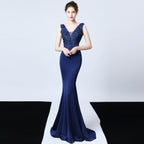 Pure handmade appliqué beaded toast dress bridal long thank you banquet slim fishtail dress wedding evening dress
