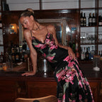 Vintage Floral V-neck Cami Bodycon Maxi Dress