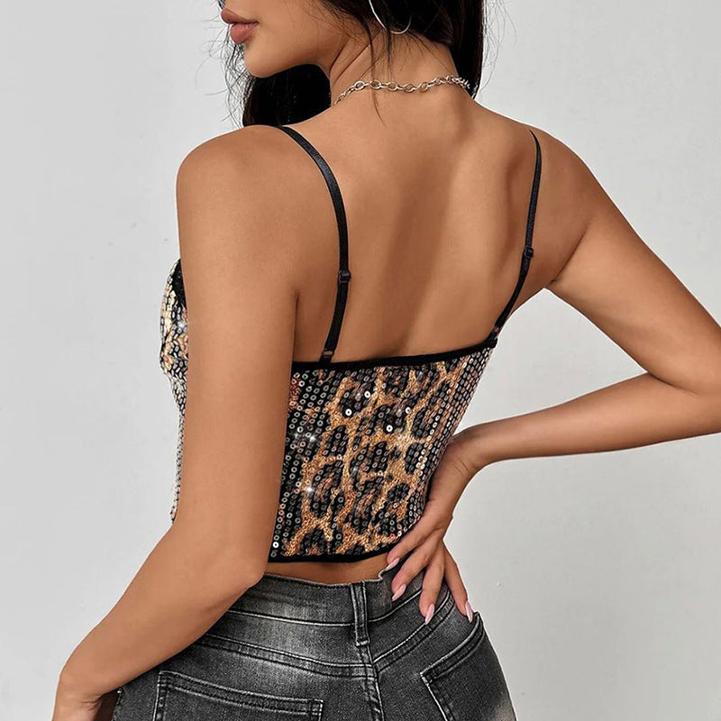 Chic Sexy Lace Sequin Leopard Cami Top