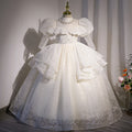 Kommunionkleid für Kleinkinder, Mädchen-Festkleid, weißes Paillettenkleid, bauschiges Prinzessinnenkleid 