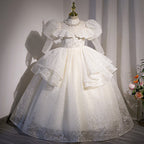 Kommunionkleid für Kleinkinder, Mädchen-Festkleid, weißes Paillettenkleid, bauschiges Prinzessinnenkleid 