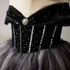 Kleid für kleine Mädchen, Blumenmädchenkleid, Festkleid, Kommunionkleid, schwarzes Paillettenkleid, flauschiges Prinzessinnenkleid 