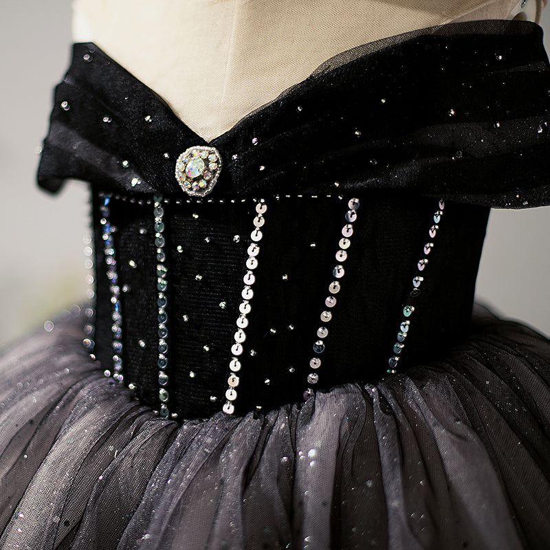 Kleid für kleine Mädchen, Blumenmädchenkleid, Festkleid, Kommunionkleid, schwarzes Paillettenkleid, flauschiges Prinzessinnenkleid 