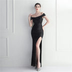 Classic explosive sequined version one-word neck split fork bridesmaid etiquette event celebration slimming and shaping long models