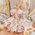 Elegante vestido de fiesta de cumpleaños floral con mangas abullonadas de malla para bebé, vestido de primera comunión para niña pequeña 
