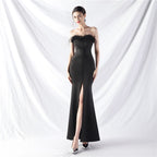 New art bag buckle handmade ostrich hair satin long evening dress