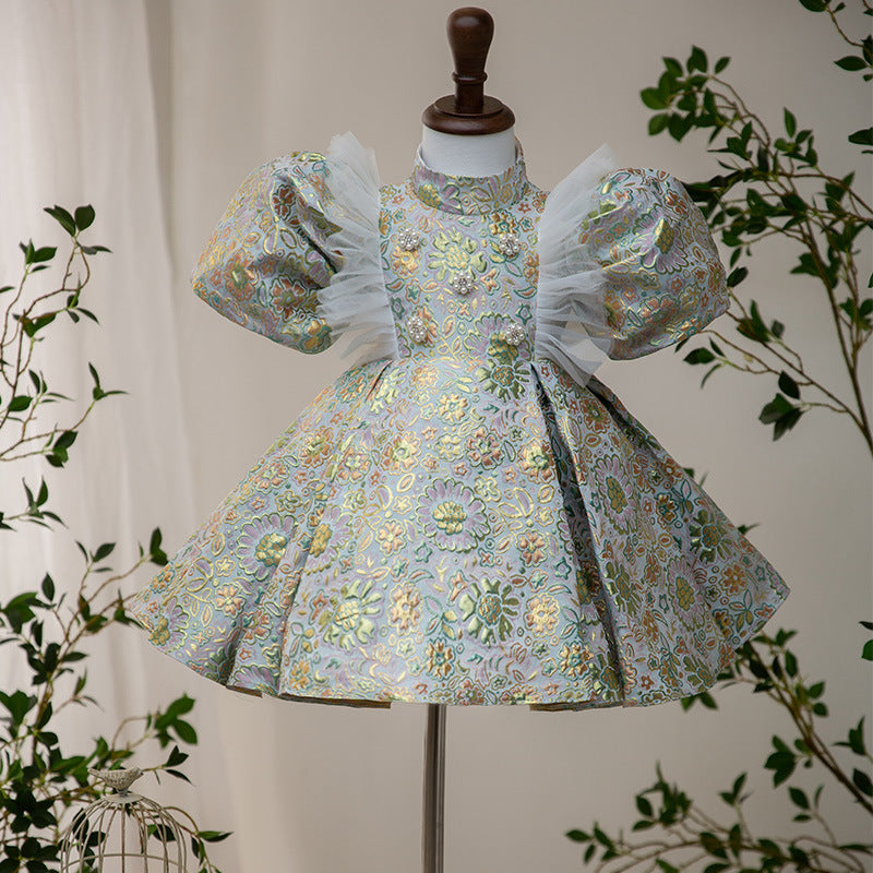 Ballkleider für Kleinkinder, Mädchen, Kommunion, Geburtstag, Festzug, Blumenperlen, Prinzessinnenkleid 