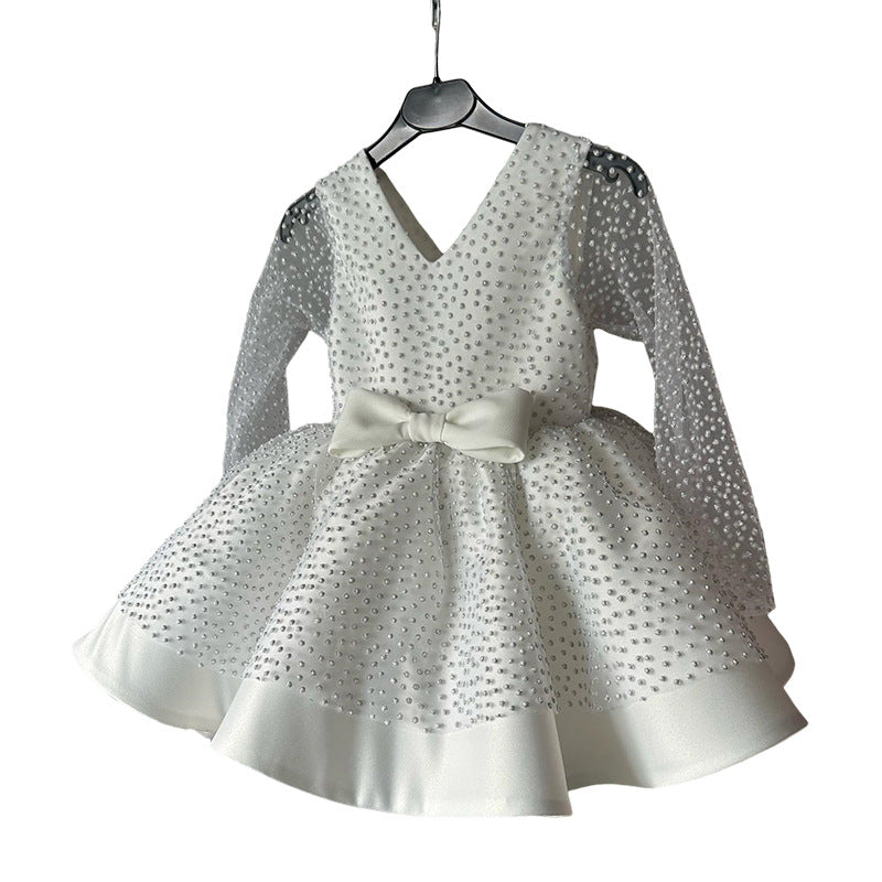 Lindo vestido de desfile de cuentas para niña, vestido de princesa de primera comunión para niña pequeña 