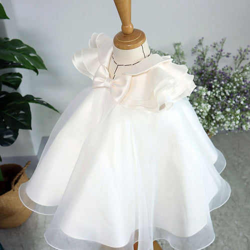 Vestido blanco de primera comunión para niña, vestido de princesa para cumpleaños de niña pequeña 