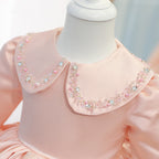 Vestido de comunión para niña, fiesta de cumpleaños, manga larga, cuello de muñeca, vestido de princesa con cuentas 