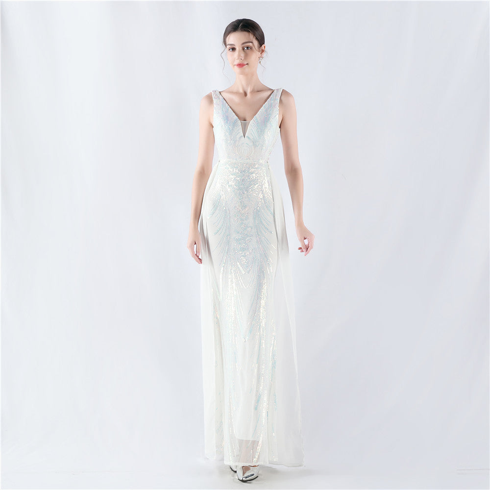 New dress positioning flower beads back beads with cape evening dress, annual meeting, performance